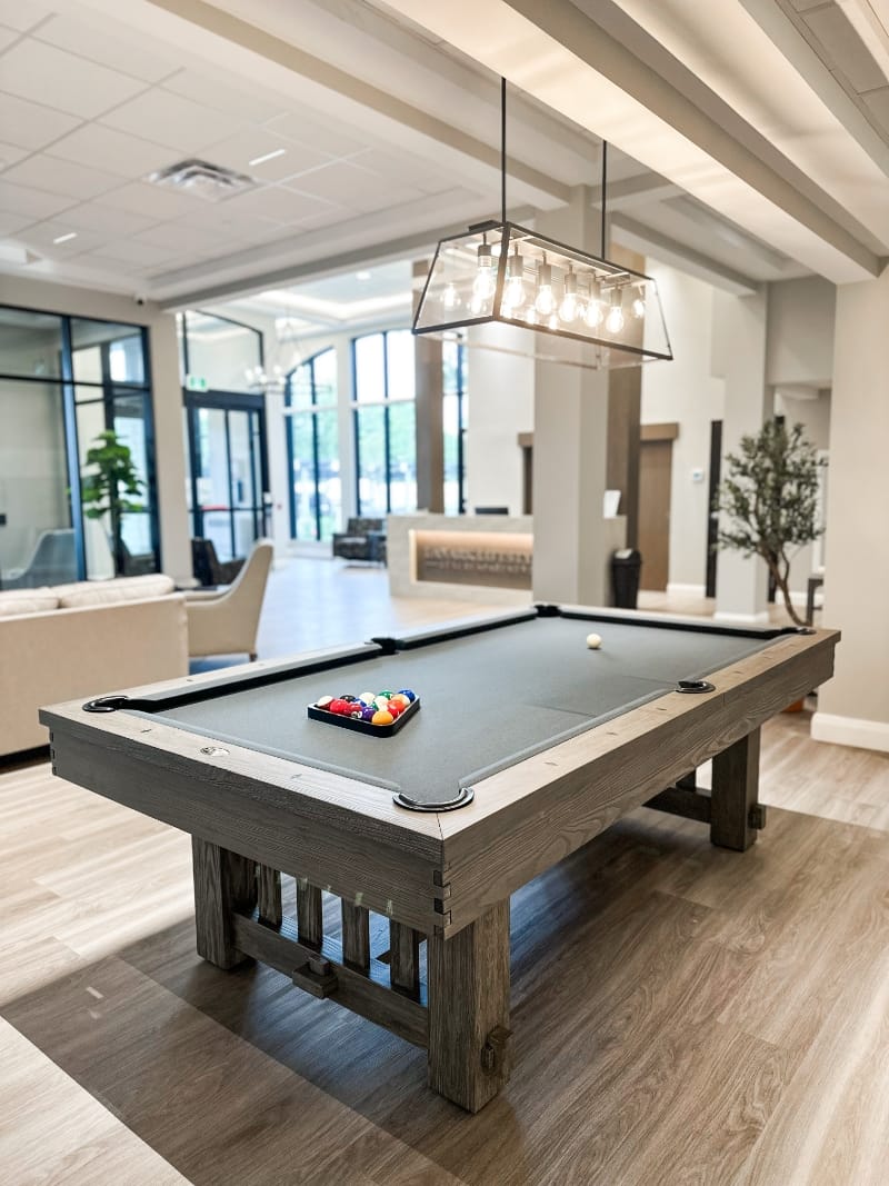 Pool table in lobby of Lanark Lifestyles Luxury Senior Apartments