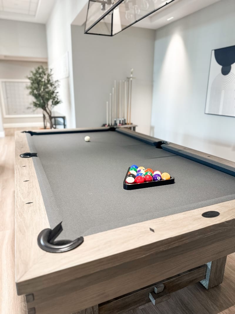 Pool table in lobby ofLanark Lifestyles Luxury Senior Apartments