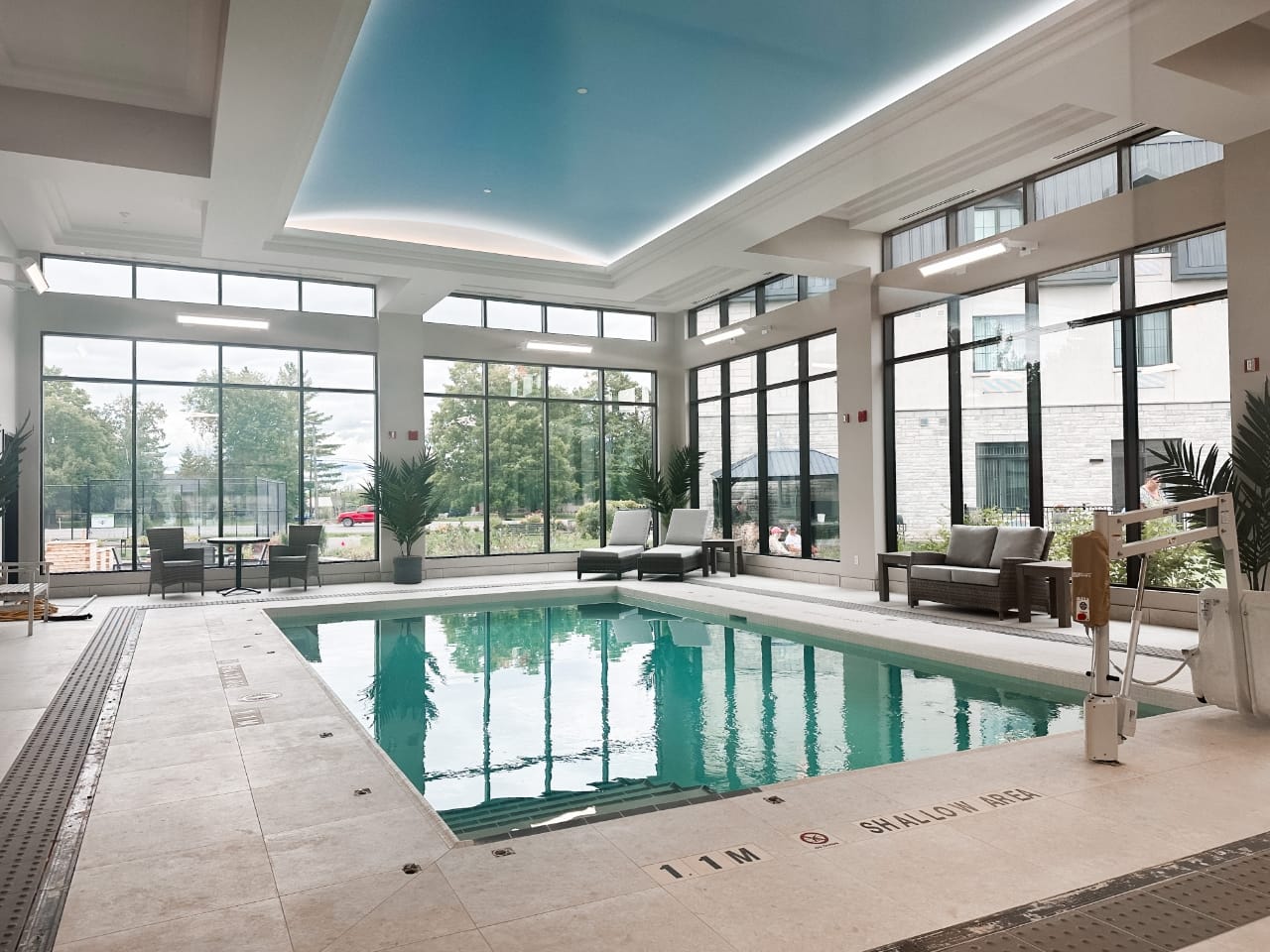 Indoor saltwater pool at Lanark Lifestyles Luxury Senior Apartments