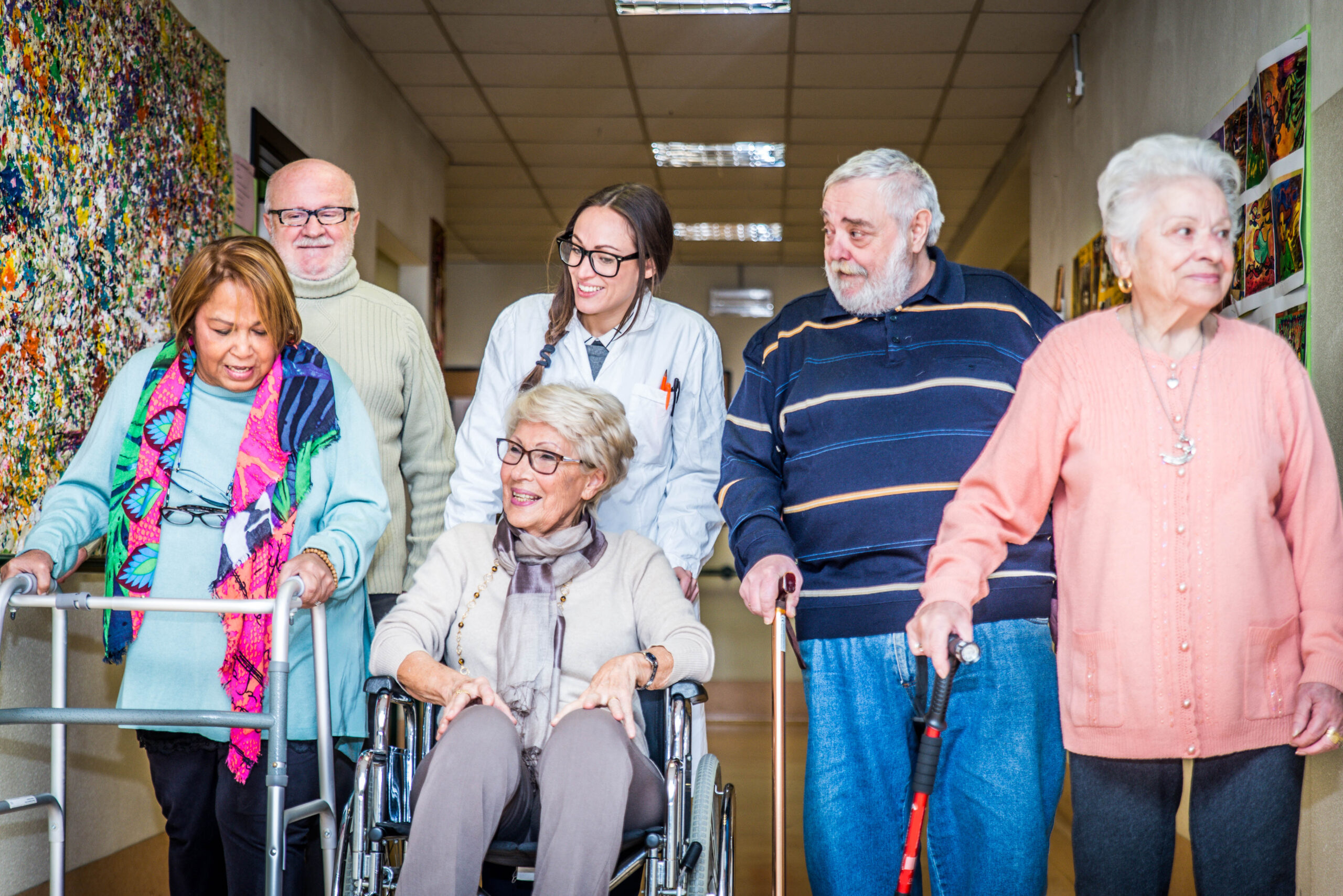 Senior adults in a nursing home for the elderly doing leisure activities